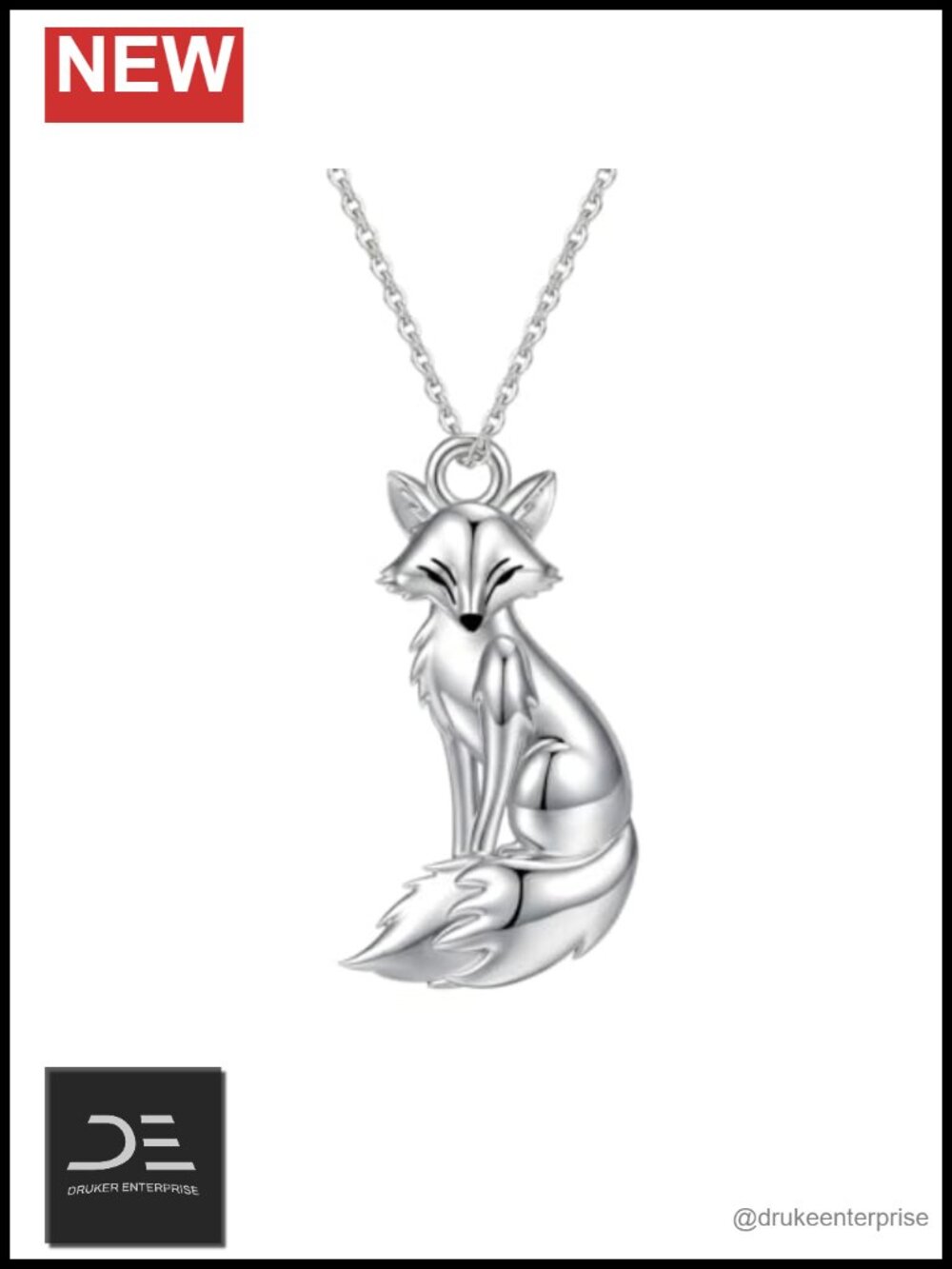 Sterling Silver Fox Pendant Necklace Dainty Adjustable Chain Women's Gift